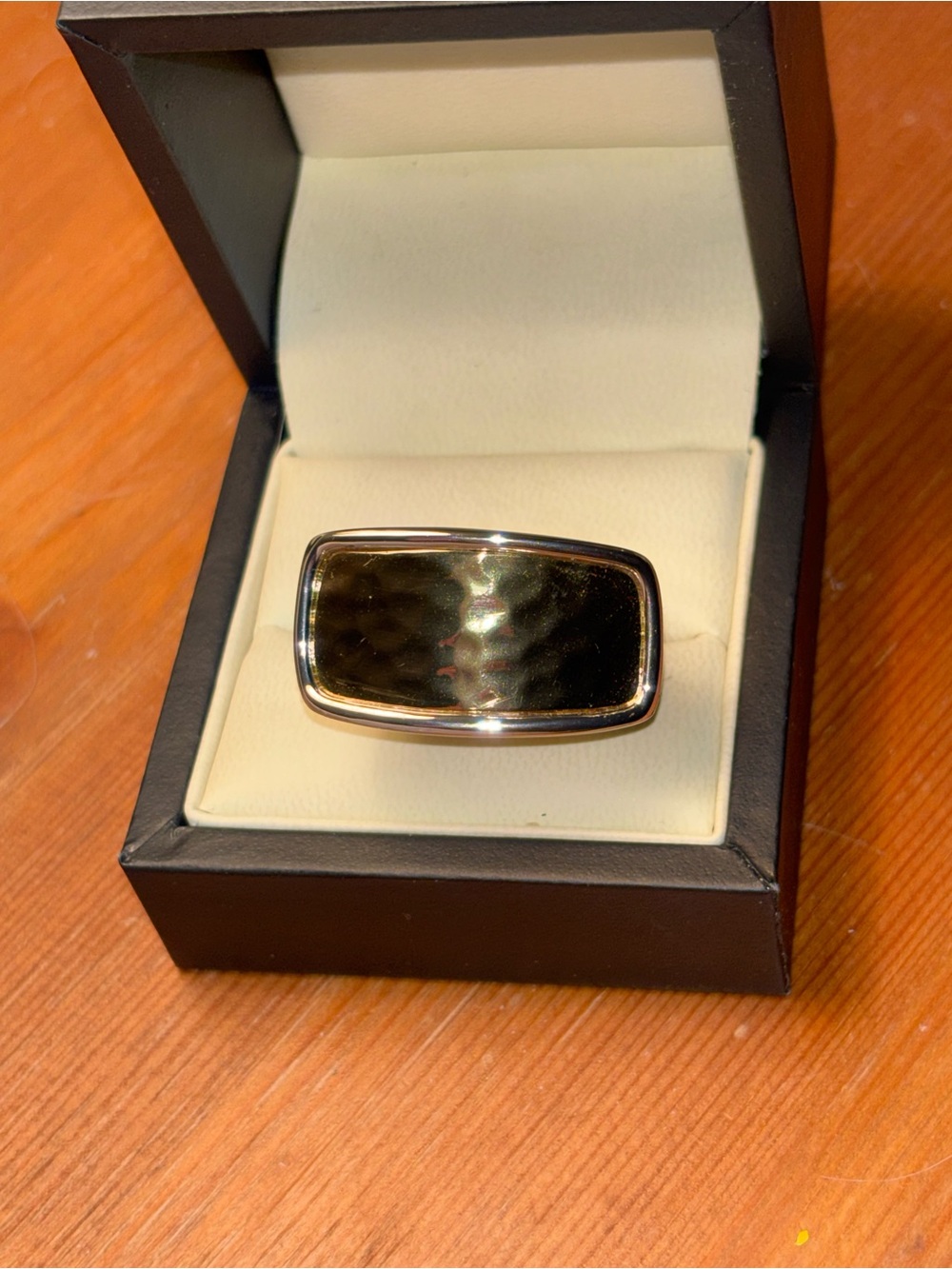 Rectangular Gold Tone Women's Ring with Silver Band box not included